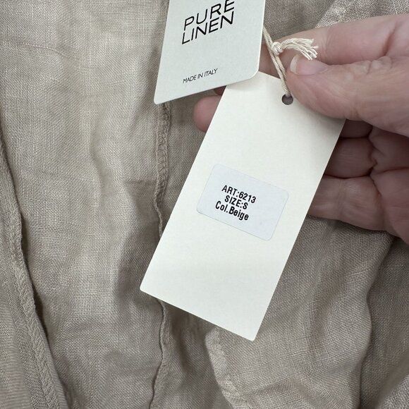 Alessia Pacini Women's Tan Pure Linen Tie Closure Roll Tab sleeve Size Small - Picture 4 of 5